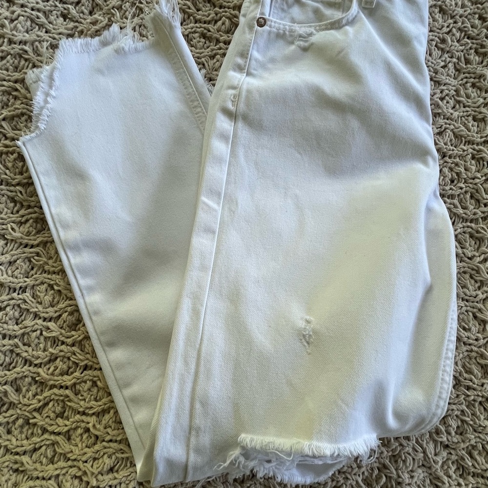Free People We The Free size 25 Tapered Baggy Boyfriend Jeans Chalk White Denim - Picture 8 of 14